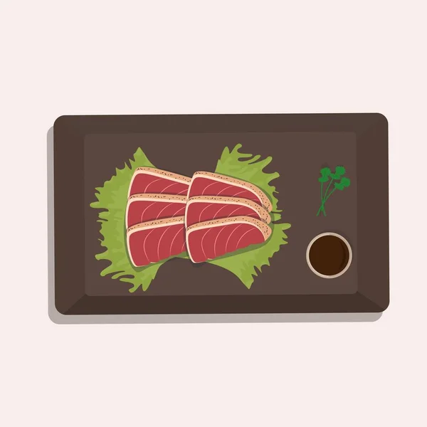 Japanese National Cuisine Salmon Steak Vector Illustration — Stock Vector