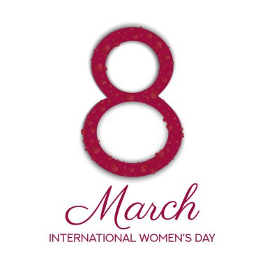 8 march background. International womens day decorations in paper art style with hearts. Greeting card on pink tone