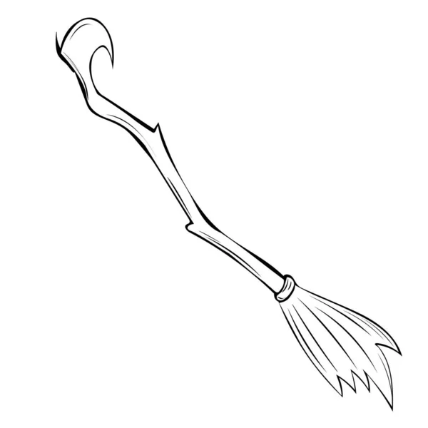 Vector Illustration Hand Drawn Witchs Broom Illustration Doodle Style — Vetor de Stock