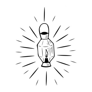 Elle çizilmiş karalama tarzı fener vektör illüstrasyonundan yayılan ışık demetleri.