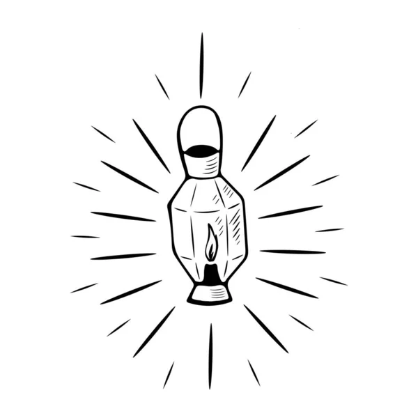 Lanterna Disegnata Mano Stile Doodle Con Fasci Luce Che Emanano — Vettoriale Stock