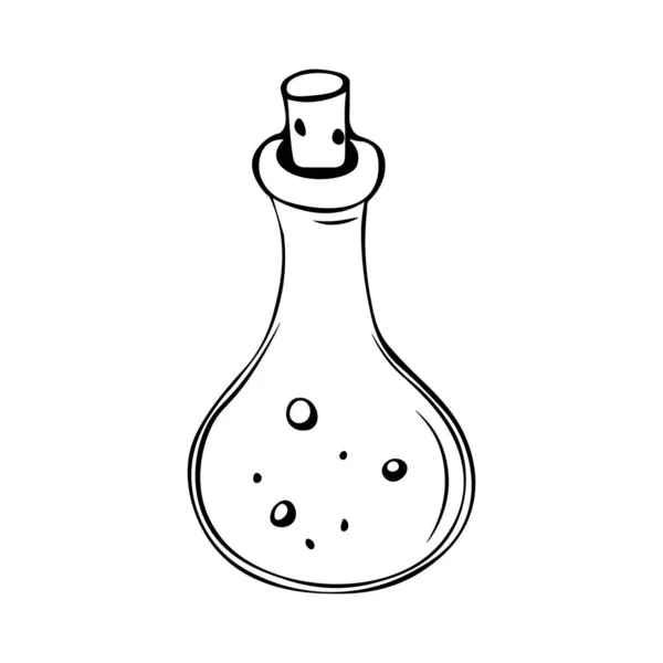Illustrazione Vettoriale Disegnato Mano Piccola Bottiglia Vetro Con Pozione — Vettoriale Stock