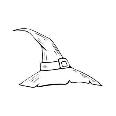 Elle çizilmiş bir cadı şapkasının karalama tarzında vektör illüstrasyonu.