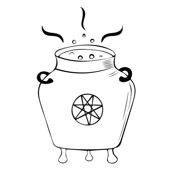 ポーションと泡と手描きの魔女の釜のベクトルイラスト — ストックベクタ