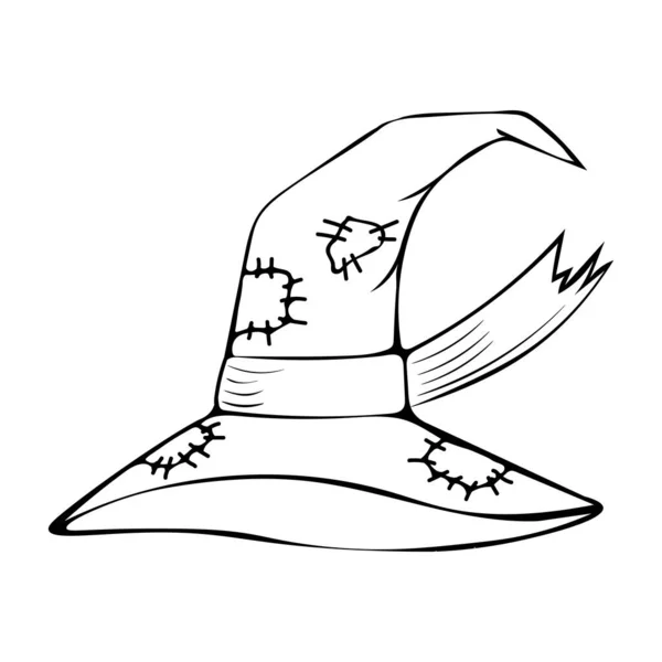 Vektor Illustration Eines Handgezeichneten Hexenhutes Mit Patches — Stockvektor