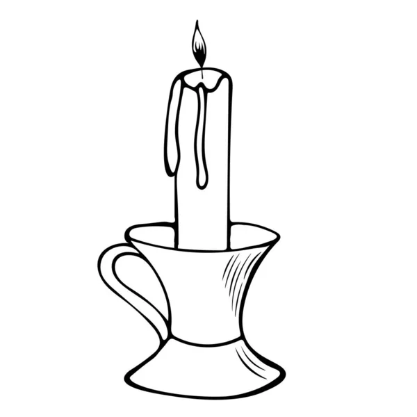 Vektorová Ilustrace Ručně Kreslené Hořící Svíčky Svícnu — Stockový vektor