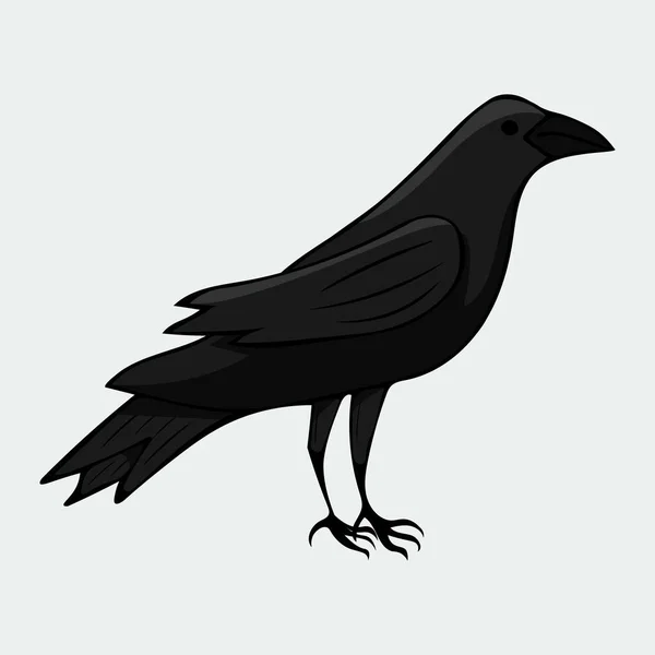 Cuervo Negro Dibujado Mano Sobre Fondo Claro Ilustración Vectorial — Vector de stock
