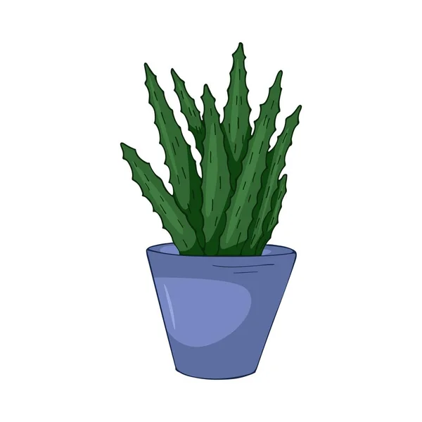 Mão Desenhada Bonito Verão Ilustração Crescente Aloe Vera Pot Flat — Vetor de Stock