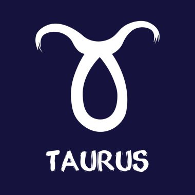 El çizimi Zodiak işaretleri. Mavi arka planda beyaz Taurus burç simgeleri. Zodyak 'ın astrolojik sembolleri.