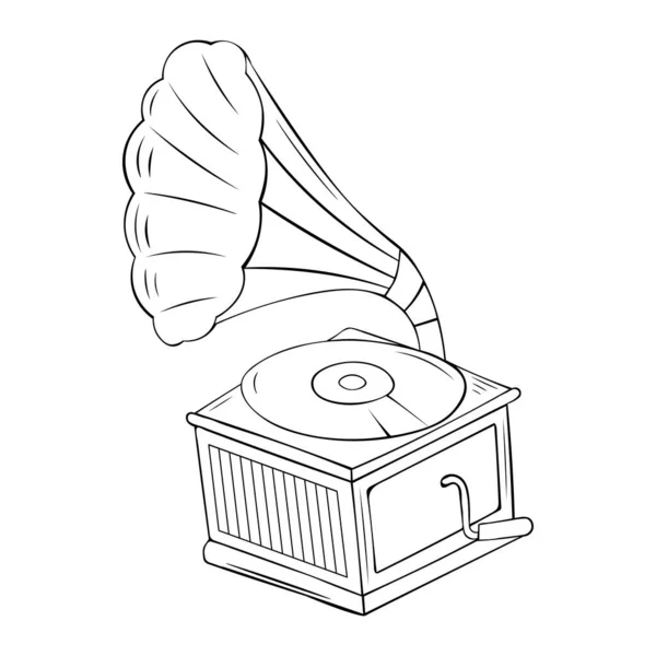 Gramófono Vintage Con Grabación Vinilo Disco Gramófono Vinilos Registros Retro — Archivo Imágenes Vectoriales