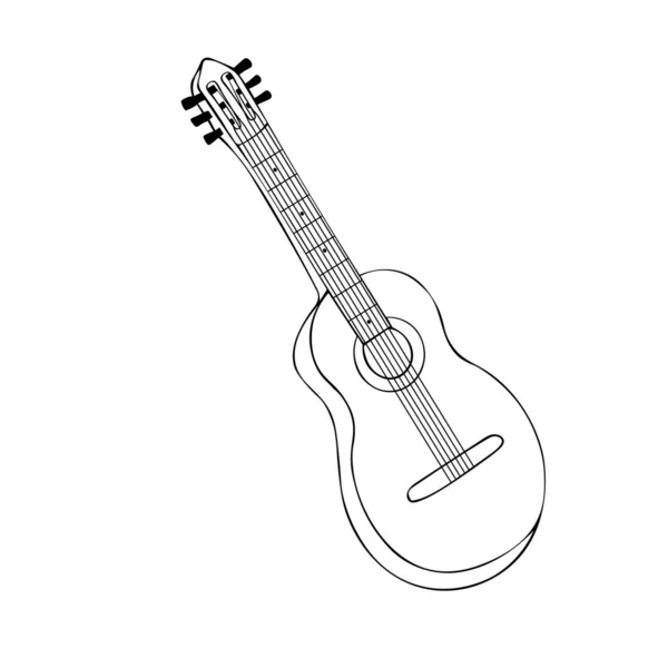 Ilustração Vetorial Desenhada Mão Guitarra Clássica Madeira String Arrancou Instrumento — Vetor de Stock