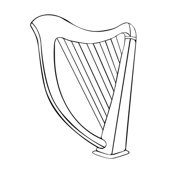 Starožitný Starý Strunný Hudební Nástroj Klasická Dřevěná Harfa Historický Hudební — Stockový vektor