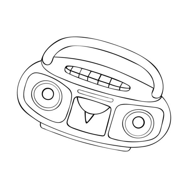 Altmodischer Musikplayer Boombox Radio Gekritzelter Kassettenspieler Und Kassettenrekorder Vektorillustration — Stockvektor