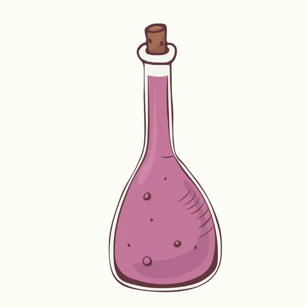 Illustrazione Vettoriale Disegnato Mano Piccola Bottiglia Vetro Con Pozione Viola — Vettoriale Stock
