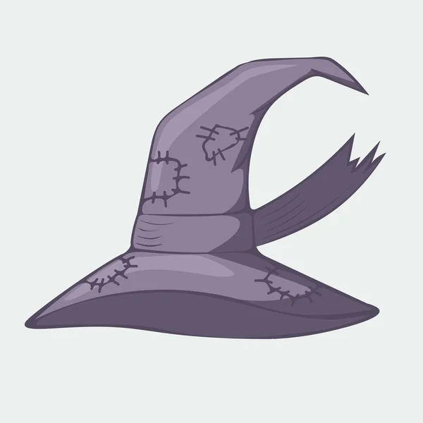 Illustration Vectorielle Chapeau Sorcière Violet Dessiné Main Avec Des Patchs — Image vectorielle