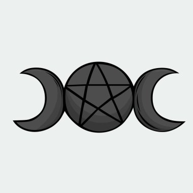 El çizimi Wiccan sembolleri, Üçlü Tanrıça sembolü, Semboller vektör çizimi.