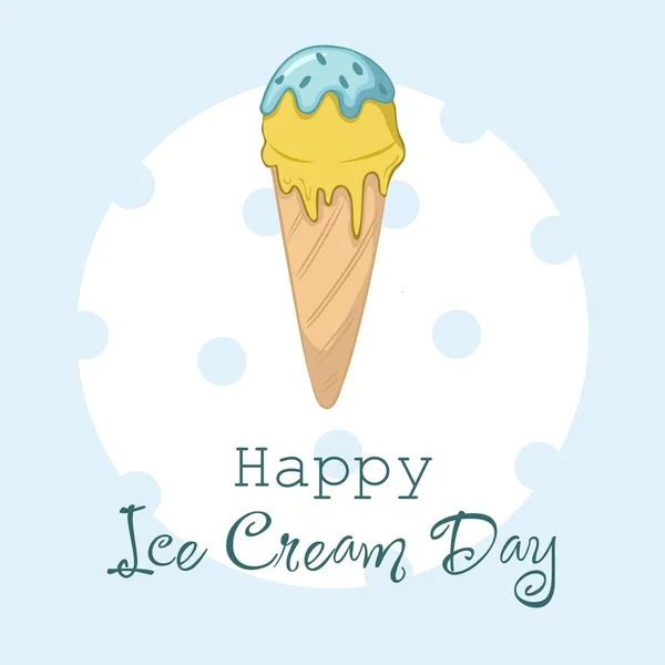 Happy National Ice Cream Day Karte Handgezogene Waffelkegel Aus Bananeneis — Stockvektor