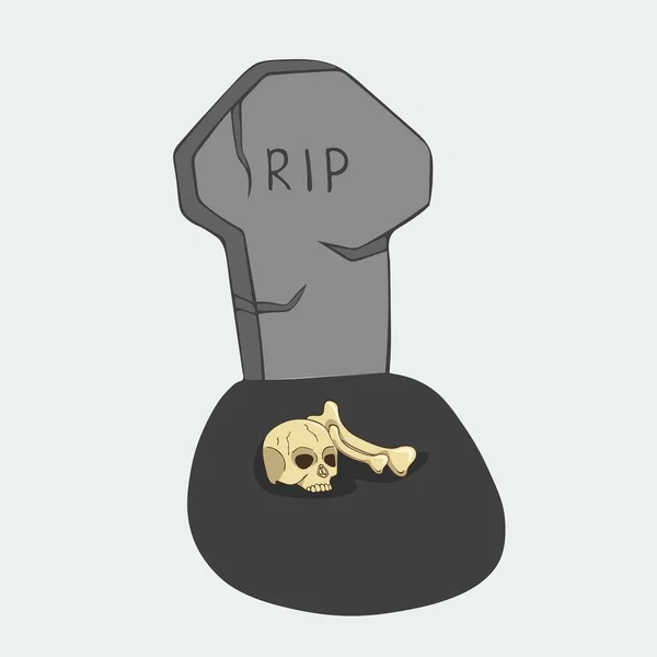 Hand Drawn Gray Tombstone Skull Bones — Stock Vector