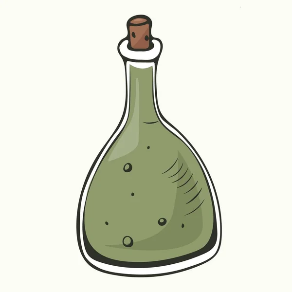 Ilustración Vectorial Botella Vidrio Dibujada Mano Con Poción Verde — Archivo Imágenes Vectoriales
