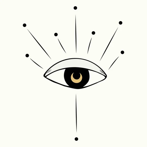 手描きすべての目のラインアイコンを表示します 第三の目のシンボル 神秘的で密教的な眼 ベクターイラスト — ストックベクタ
