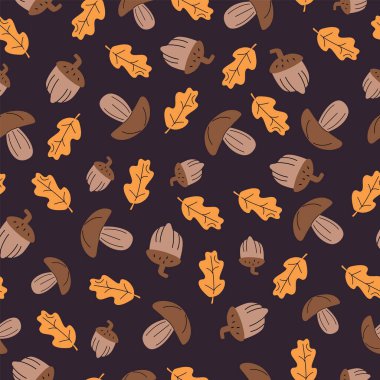 Orange ve Yellow 'da meşe yaprakları ve meşe palamudu ile kusursuz desen. Duvar kağıdı, hediye kağıdı ve desenler için mükemmel..