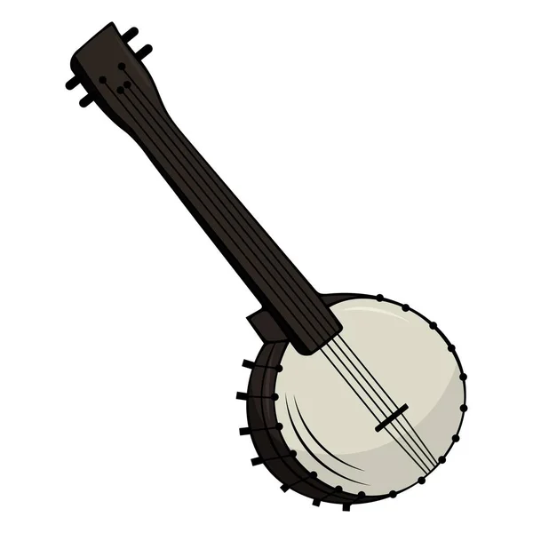 American Banjo Isolated Retro Musical Instrument Vector Four String Banjo — Stock Vector
