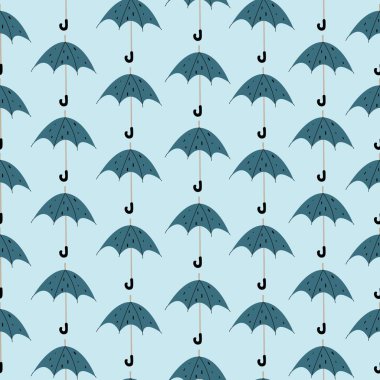 Mavi arka planda mavi şemsiyeli şirin, pürüzsüz desen..