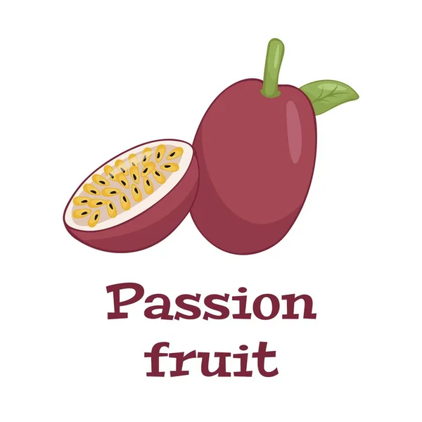 Fruta Los Superalimentos Fruta Pasión Icono Plano Dibujos Animados Ilustración — Vector de stock