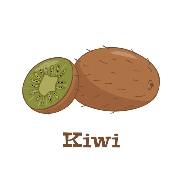 Maturare Kiwi Interi Mezzo Kiwi Isolato Fondo Bianco Icona Vettoriale — Vettoriale Stock