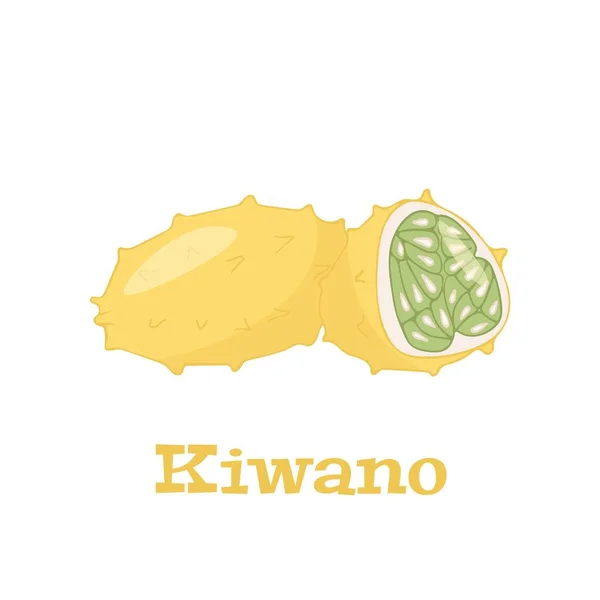 Φρέσκα Ολόκληρα Και Κομμένα Φέτες Κίτρινα Φρούτα Kiwano Που Απομονώνονται — Διανυσματικό Αρχείο