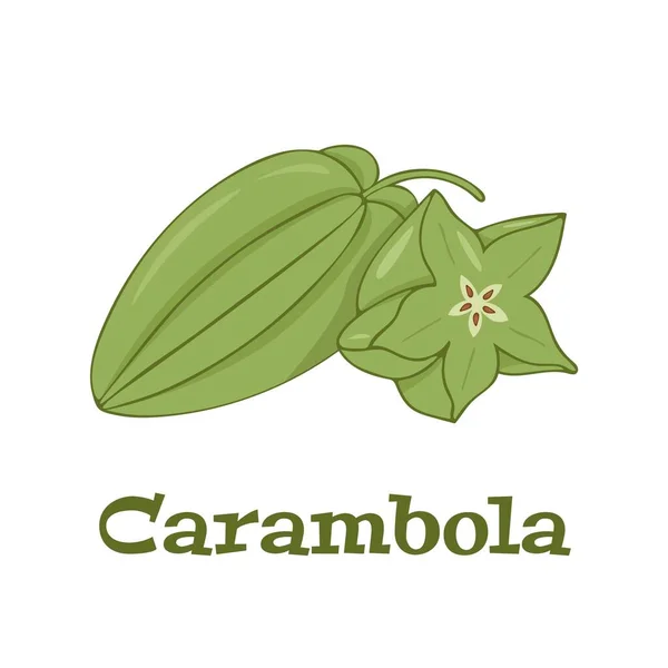 Carambola Fresh Green Fruit Full Sliced Vector Image Auf Weißem — Stockvektor