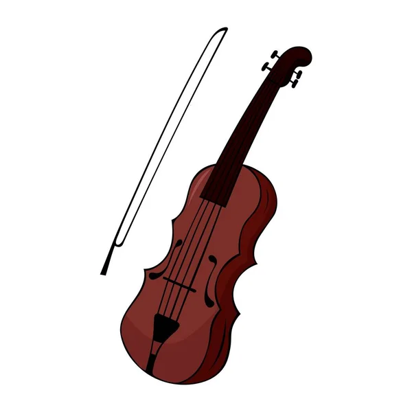 Χειροποίητα Μουσικά Όργανα Όμορφο Ξύλινο Βιολί Στυλ Κινουμένων Σχεδίων Απομονώνονται — Διανυσματικό Αρχείο