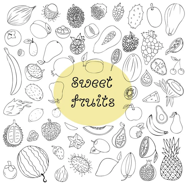 Illustration Eines Vektors Für Gesunde Ernährung Früchte Handgezeichnete Doodle Illustration — Stockvektor