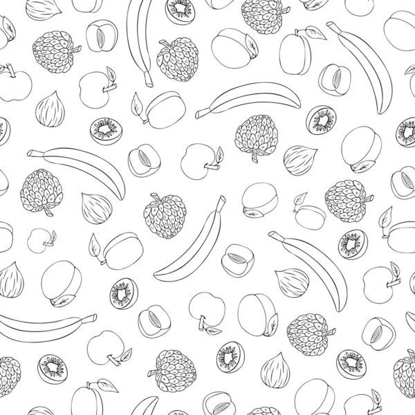 Modèle Doodle Sans Couture Avec Des Fruits Bananes Pommes Abricot — Image vectorielle