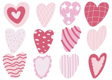 Simple doodle Multicolored hearts set. Hand drawn heart isolated on white background. Symbol of Valentine Day. Vector illustration