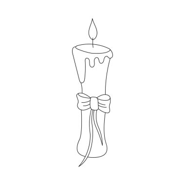 Wax candle with a bow in doodle style on white background