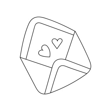 Letter vector doodle icon. Hand drawn doodle envelope with hearts. Romantic message for valentine day