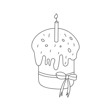 Easter cake isolated on a white background. Doodle vector illustration. Linear sketch