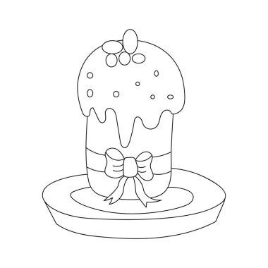 Easter cake isolated on a white background. Doodle vector illustration. Linear sketch