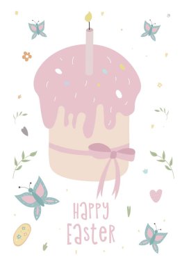 Mutlu Paskalya kartpostalları. Paskalya pastalı vektör paskalya çizimleri. Poster, kapak ya da kartpostal için mükemmel.