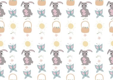 Paskalya Tavşanı, Sepet, Beyaz arka planda kelebekler