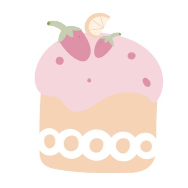 Çok renkli Paskalya pastası. Vektör düz biçimde ayarlandı. Poster, broşür, kartpostal, kapak, reklam tasarımı için element