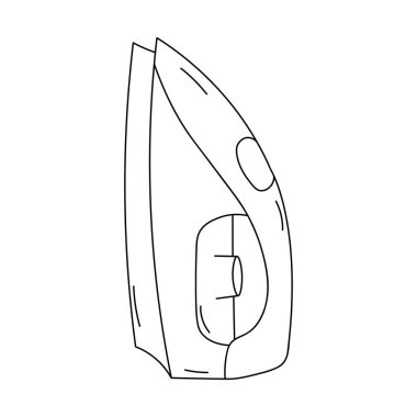 Kıyafetler için elektrikli ütü. Ütü, ev aletleri, yan görüş. Düz grafik vektör çizimi beyaz arkaplanda izole edildi