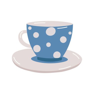 Beyaz arka planda mavi çay fincanı. Mavi benekli kupa.