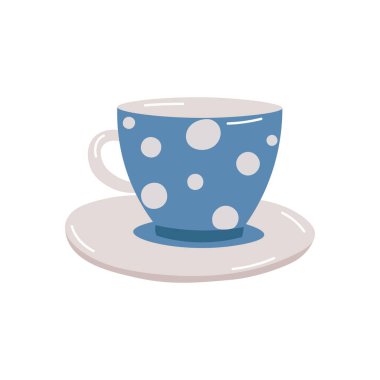 Beyaz arka planda mavi çay fincanı. Mavi benekli kupa.