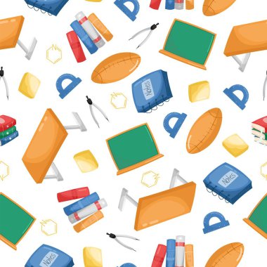 Çocuk okulunda. Okul malzemeleri. Okul konseptine geri dönelim. Okul unsurlarının kusursuz deseni.