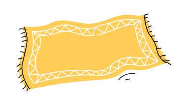 Sarı halı ya da halı. Minimalist model, soyut tasarım. Ev ve daire için dekorasyon malzemesi. Zemin için rahat ve rahat ürünler. Kapak, poster ya da afiş. Çizgi film düz vektör çizimi