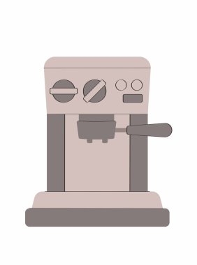 Kahve makinesi ikonu. Latte, cappuccino ve mochachino yapmak için Gadget ve cihaz. Kafeler ve restoranlar için ekipman. Web sitesi için reklam afişi ya da afişi. Çizgi film düz vektör çizimi