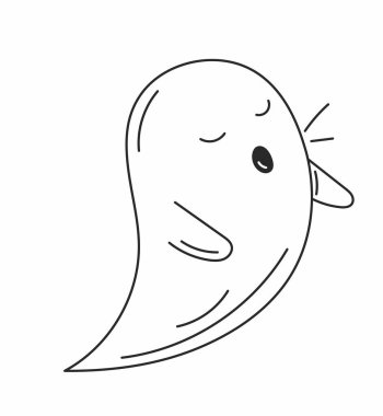 Cadılar Bayramı hayalet ikonu. Korkunç ve korkutucu bir karakter. Sonbahar uluslararası tatilinin sembolü. Kültür ve gelenekler. Sosyal ağlar ve kuryeler için etiket. Çizgi film düz vektör çizimi