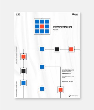Poster konsepti işleniyor. Web sitesi için grafik ögesi. Bilgi, bilim ve teknolojinin değişim ve sistematikleştirilmesi. Yenilik ve fütüristik bayrak. Çizgi film düz vektör çizimi